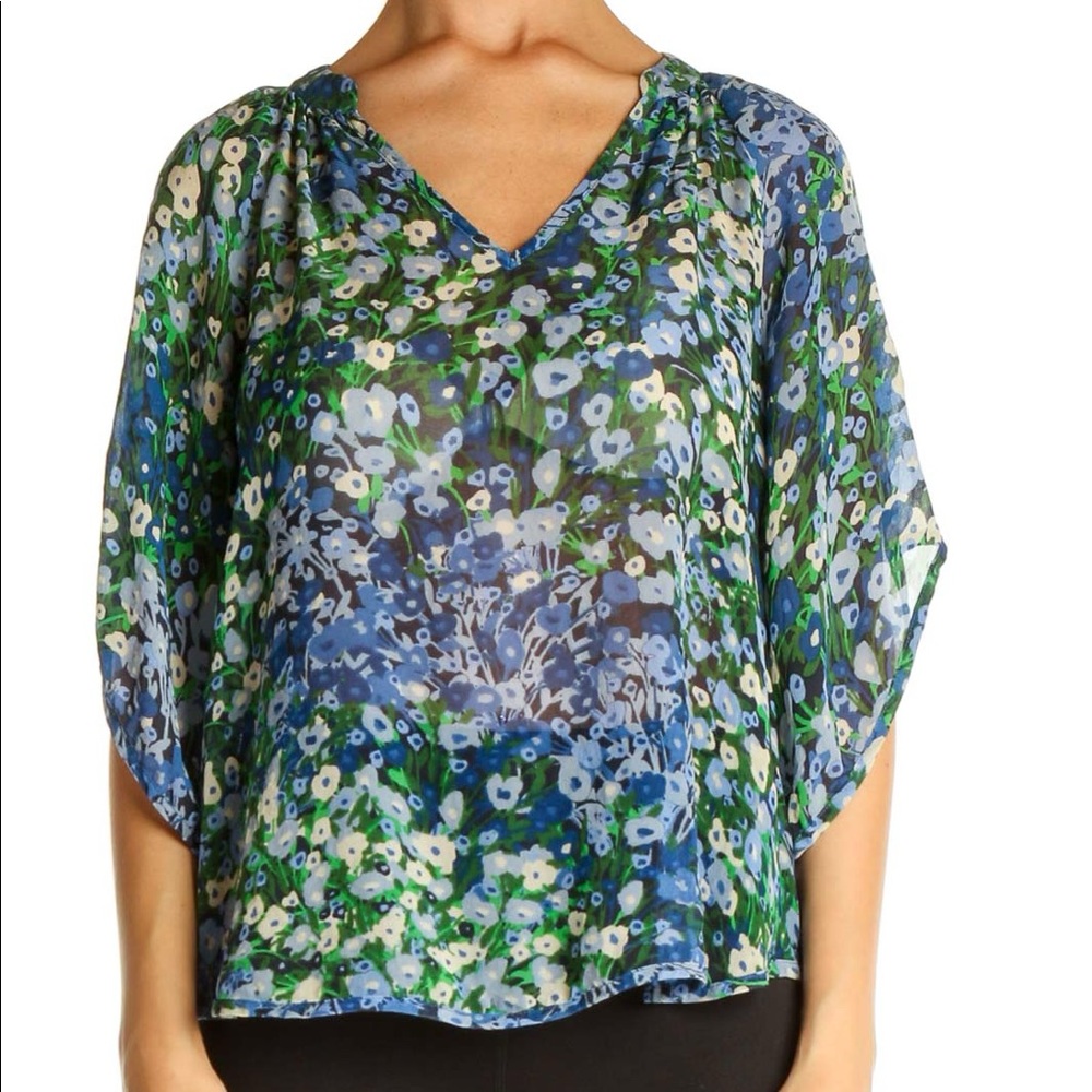 Anthropologie Fei 100% Silk Floral Blouse